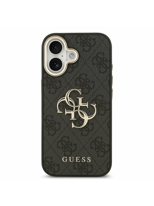 Guess Guess PU Leather 4G Metal Logo Gold Frame Hátlap iPhone 17 Black