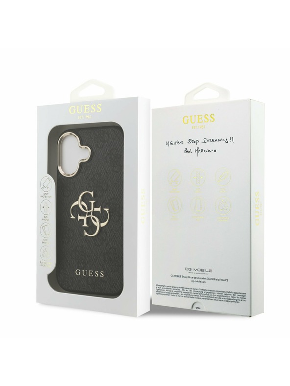 Guess Guess PU Leather 4G Metal Logo Gold Frame Hátlap iPhone 17 Black