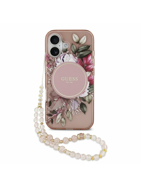 Guess Guess IML Flowers Strap MagSafe Hátlap iPhone 17 Pink