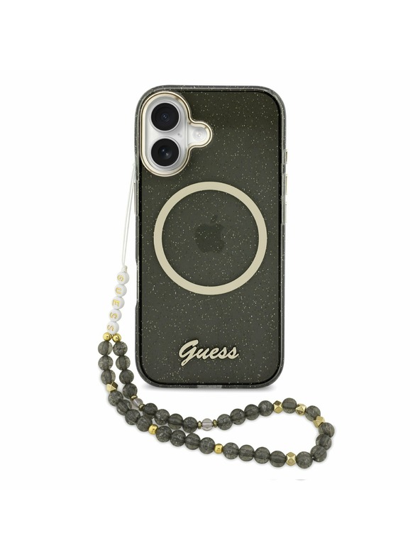Guess Guess IML Glitter Script Strap MagSafe Hátlap iPhone 17 Black