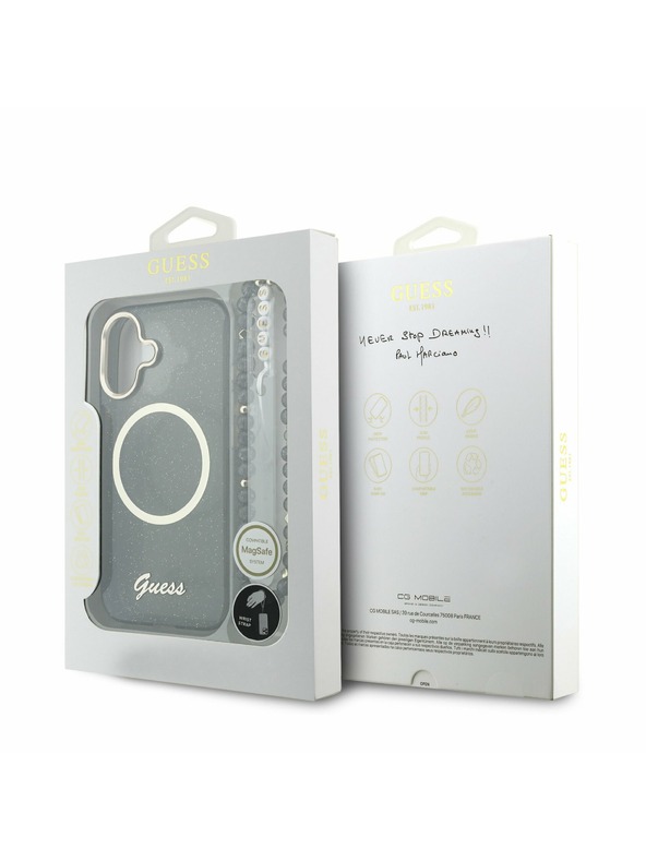 Guess Guess IML Glitter Script Strap MagSafe Hátlap iPhone 17 Black