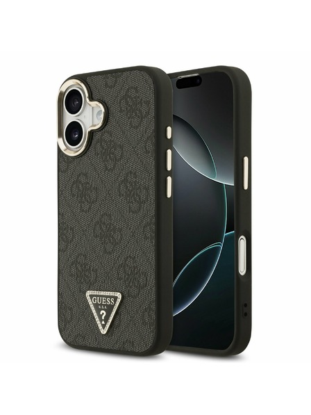 Guess Guess PU Leather 4G Strass Triangle Logo Gold Frame MagSafe Hátlap iPhone 17 Black