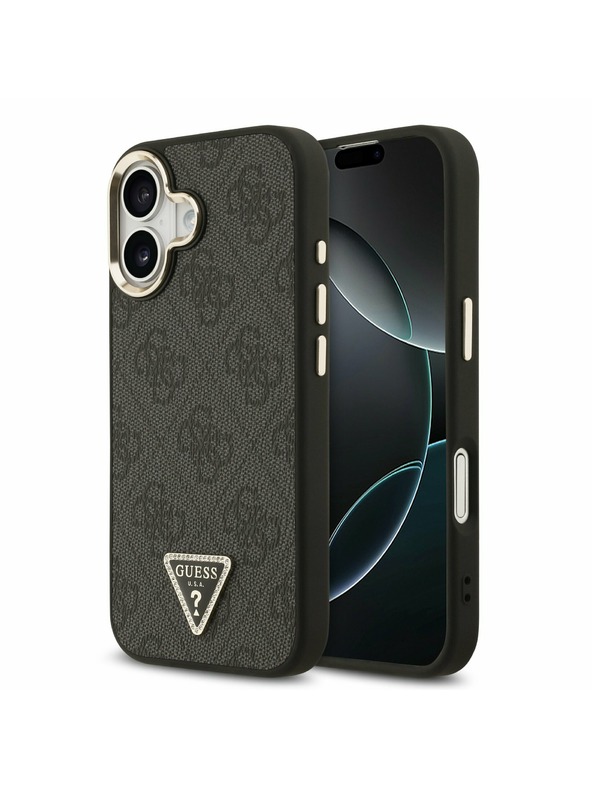 Guess Guess PU Leather 4G Strass Triangle Logo Gold Frame MagSafe Hátlap iPhone 17 Black