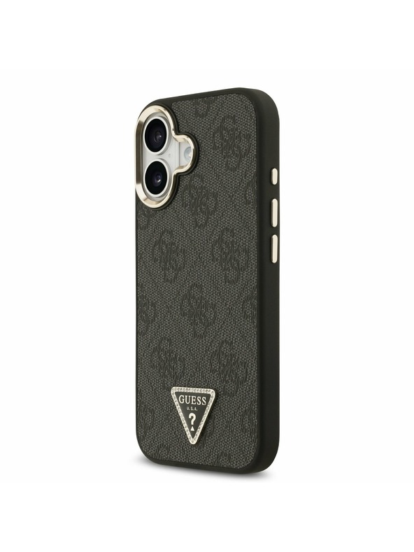 Guess Guess PU Leather 4G Strass Triangle Logo Gold Frame MagSafe Hátlap iPhone 17 Black