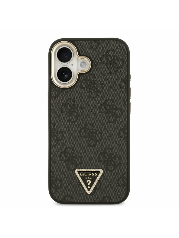 Guess Guess PU Leather 4G Strass Triangle Logo Gold Frame MagSafe Hátlap iPhone 17 Black