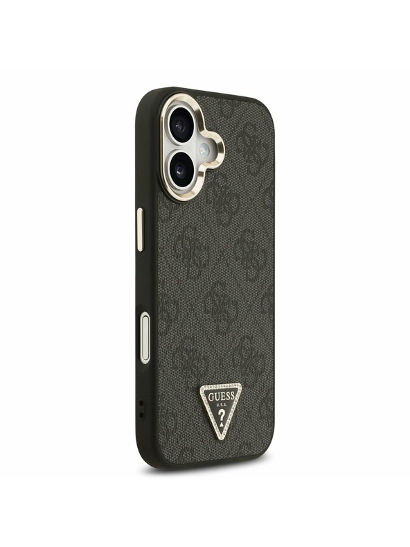 Guess Guess PU Leather 4G Strass Triangle Logo Gold Frame MagSafe Hátlap iPhone 17 Black