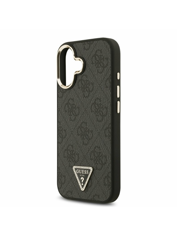 Guess Guess PU Leather 4G Strass Triangle Logo Gold Frame MagSafe Hátlap iPhone 17 Black