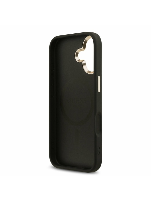 Guess Guess PU Leather 4G Strass Triangle Logo Gold Frame MagSafe Hátlap iPhone 17 Black