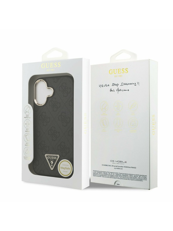 Guess Guess PU Leather 4G Strass Triangle Logo Gold Frame MagSafe Hátlap iPhone 17 Black