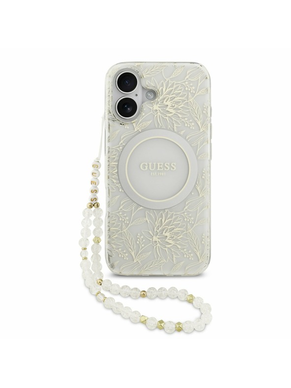 Guess Guess IML Flowers Allover Strap MagSafe Hátlap iPhone 17 White