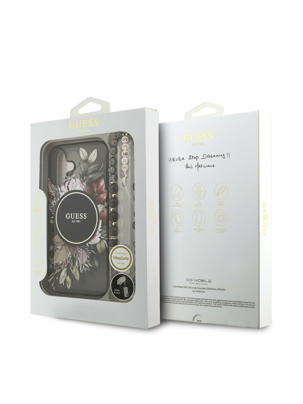 Guess Guess IML Flowers Strap MagSafe Hátlap iPhone 17 Black