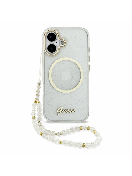 Guess Guess IML Glitter Script Strap MagSafe Hátlap iPhone 17 Transparent