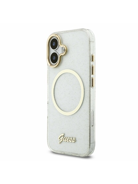 Guess Guess IML Glitter Script Strap MagSafe Hátlap iPhone 17 Transparent
