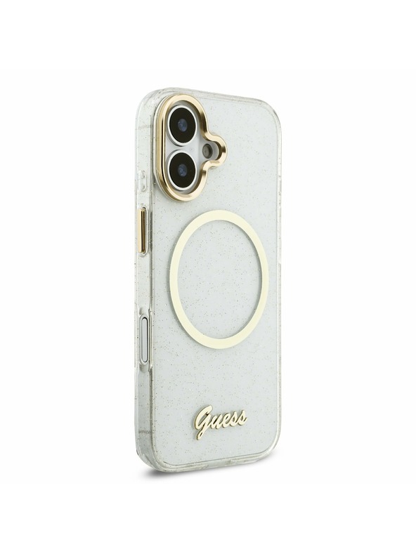 Guess Guess IML Glitter Script Strap MagSafe Hátlap iPhone 17 Transparent