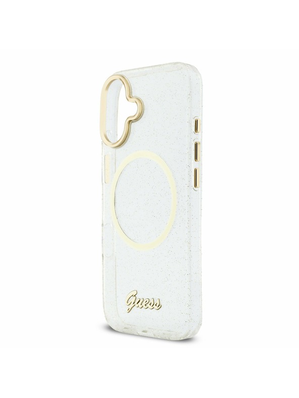 Guess Guess IML Glitter Script Strap MagSafe Hátlap iPhone 17 Transparent