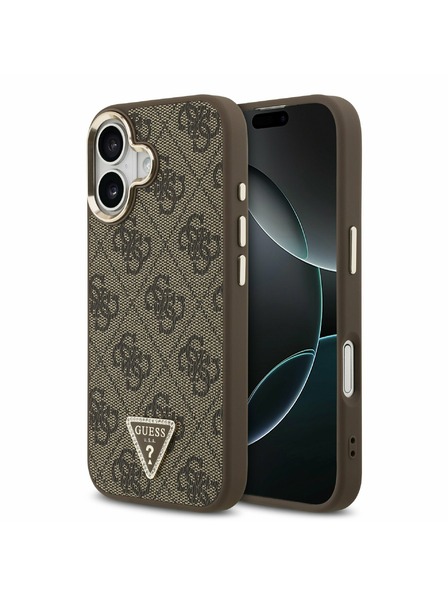 Guess Guess PU Leather 4G Strass Triangle Logo Gold Frame MagSafe Hátlap iPhone 17 Brown
