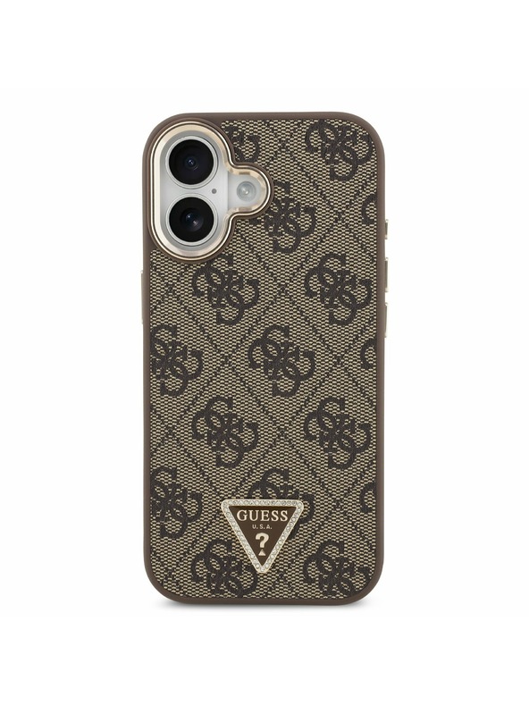 Guess Guess PU Leather 4G Strass Triangle Logo Gold Frame MagSafe Hátlap iPhone 17 Brown