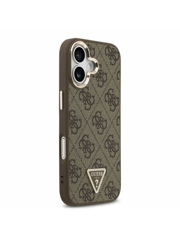 Guess Guess PU Leather 4G Strass Triangle Logo Gold Frame MagSafe Hátlap iPhone 17 Brown