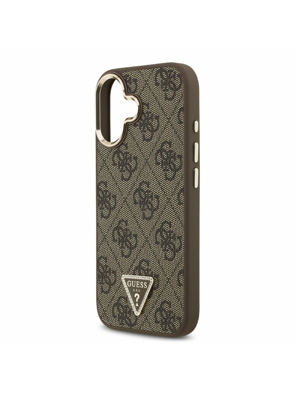 Guess Guess PU Leather 4G Strass Triangle Logo Gold Frame MagSafe Hátlap iPhone 17 Brown