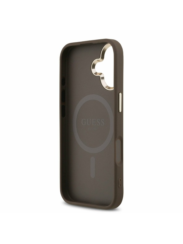 Guess Guess PU Leather 4G Strass Triangle Logo Gold Frame MagSafe Hátlap iPhone 17 Brown