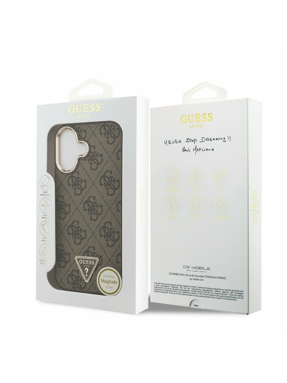 Guess Guess PU Leather 4G Strass Triangle Logo Gold Frame MagSafe Hátlap iPhone 17 Brown