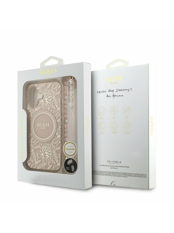 Guess Guess IML Flowers Allover Strap MagSafe Hátlap iPhone 17 Pink