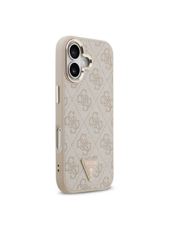 Guess Guess PU Leather 4G Strass Triangle Logo Gold Frame MagSafe Hátlap iPhone 17 Pink