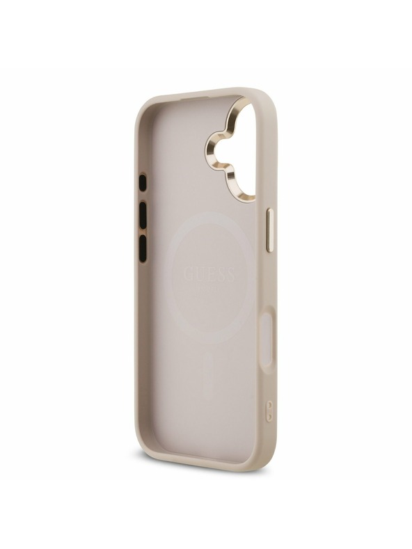 Guess Guess PU Leather 4G Strass Triangle Logo Gold Frame MagSafe Hátlap iPhone 17 Pink