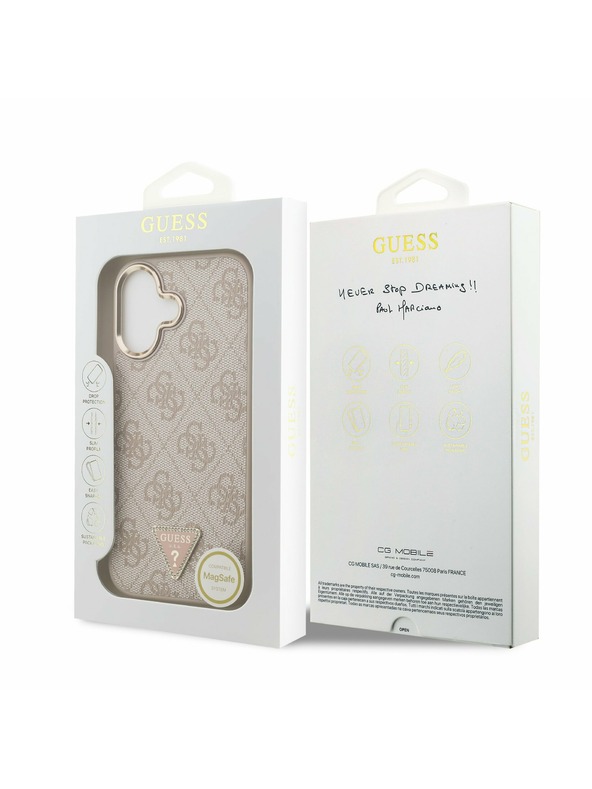 Guess Guess PU Leather 4G Strass Triangle Logo Gold Frame MagSafe Hátlap iPhone 17 Pink