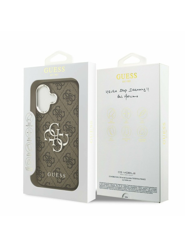 Guess Guess PU 4G Metal Logo Hátlap iPhone 17 Silver Brown