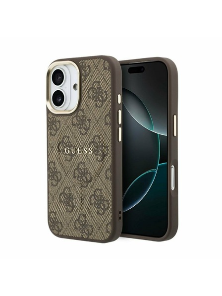 Guess Guess PU Bőr 4G Arany Keret MagSafe Hátsó Tok iPhone 17-hez Barna