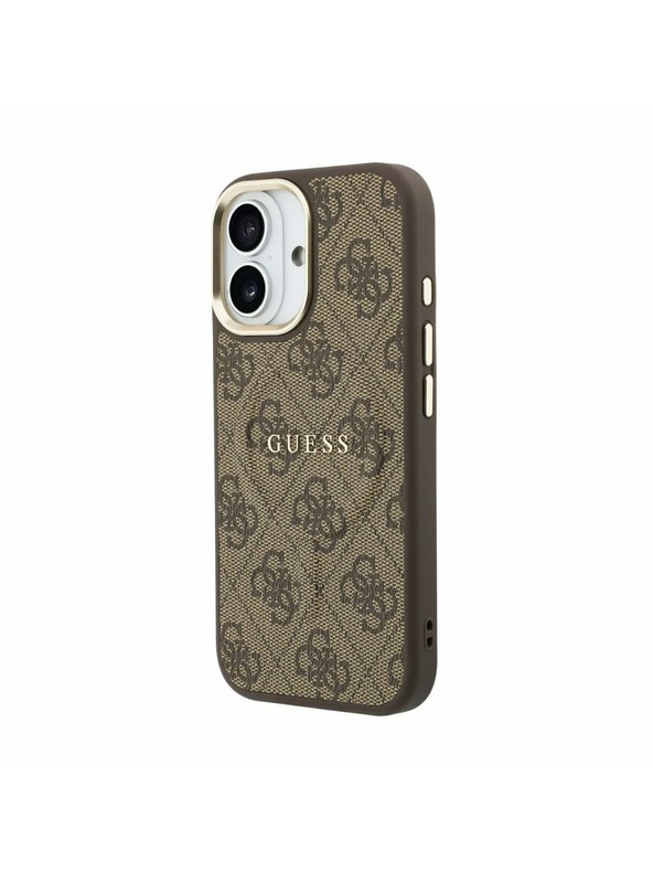 Guess Guess PU Bőr 4G Arany Keret MagSafe Hátsó Tok iPhone 17-hez Barna
