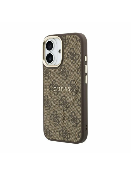 Guess Guess PU Bőr 4G Arany Keret MagSafe Hátsó Tok iPhone 17-hez Barna
