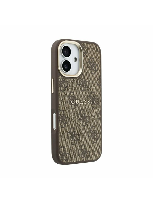 Guess Guess PU Bőr 4G Arany Keret MagSafe Hátsó Tok iPhone 17-hez Barna