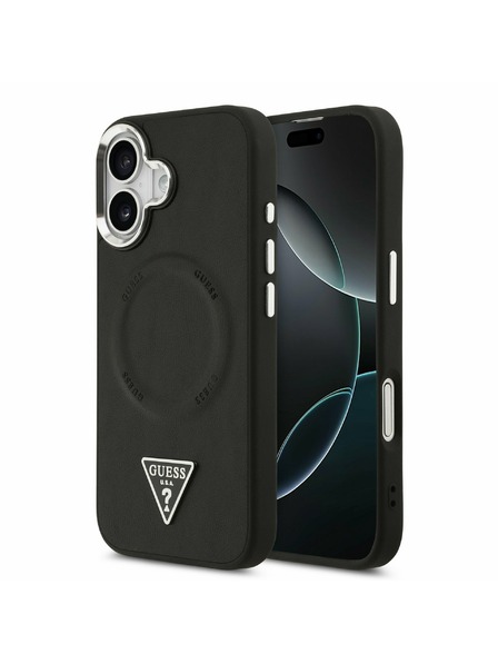 Guess Guess PU Bőr Háromszög Logó MagSafe Hátsó Tok iPhone 17-hez Fekete