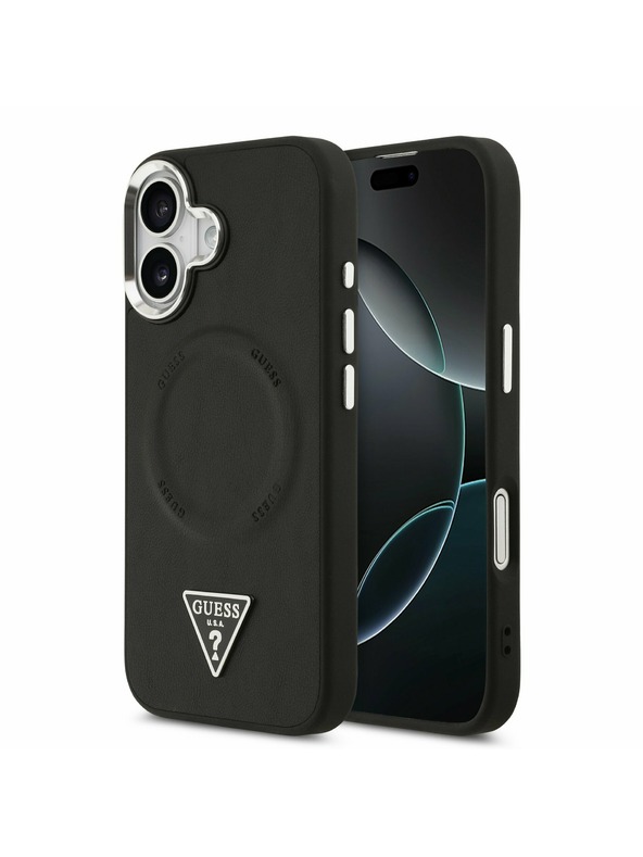 Guess Guess PU Bőr Háromszög Logó MagSafe Hátsó Tok iPhone 17-hez Fekete