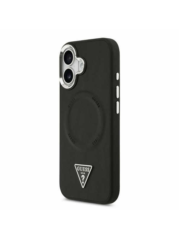 Guess Guess PU Bőr Háromszög Logó MagSafe Hátsó Tok iPhone 17-hez Fekete