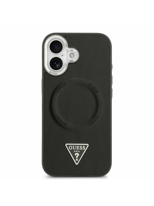Guess Guess PU Bőr Háromszög Logó MagSafe Hátsó Tok iPhone 17-hez Fekete