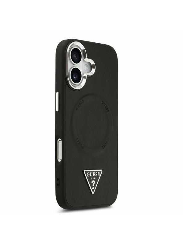 Guess Guess PU Bőr Háromszög Logó MagSafe Hátsó Tok iPhone 17-hez Fekete