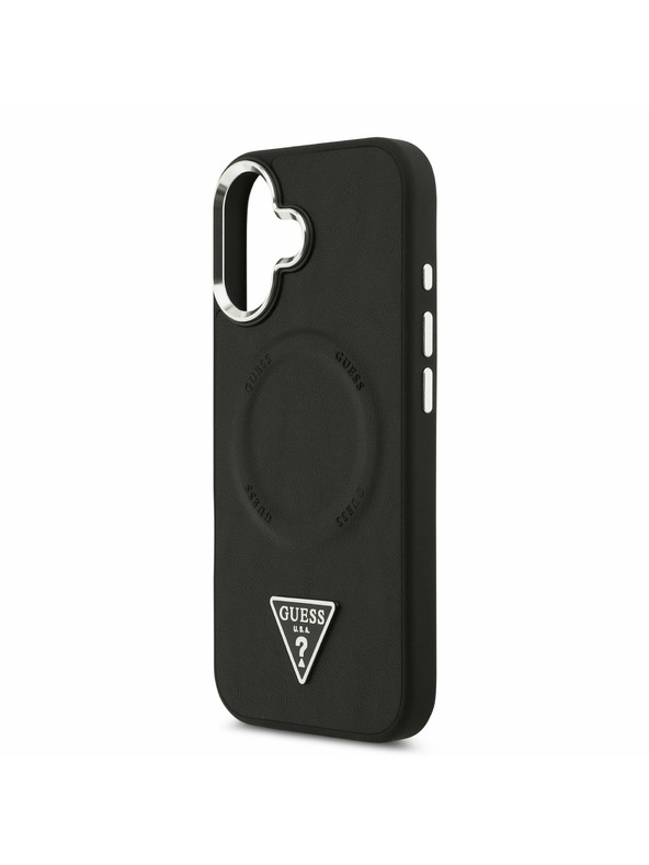 Guess Guess PU Bőr Háromszög Logó MagSafe Hátsó Tok iPhone 17-hez Fekete