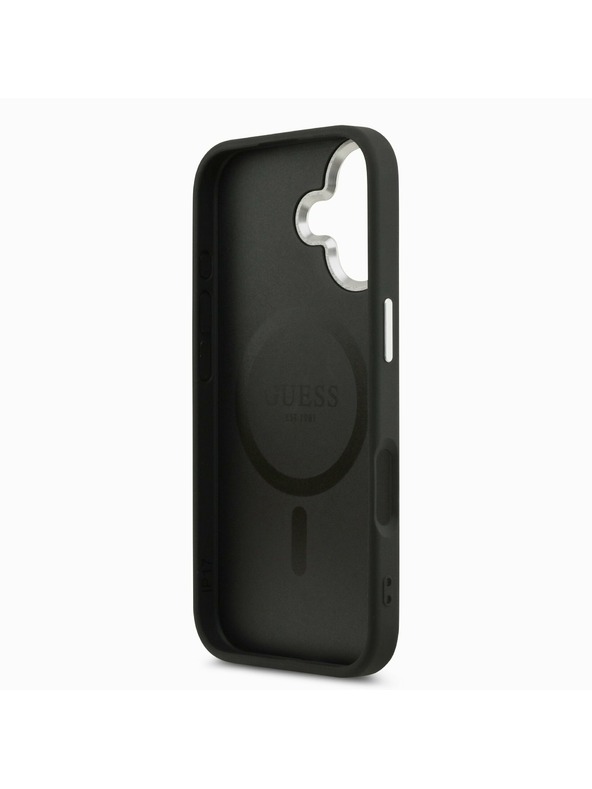 Guess Guess PU Bőr Háromszög Logó MagSafe Hátsó Tok iPhone 17-hez Fekete