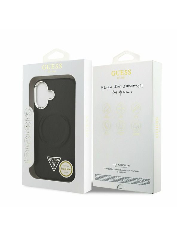 Guess Guess PU Bőr Háromszög Logó MagSafe Hátsó Tok iPhone 17-hez Fekete