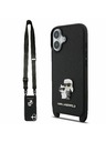 Karl Lagerfeld Karl Lagerfeld Saffiano Válltáska Pánt Fém Karl és Choupette Hátsó Tok iPhone 17-hez Fekete