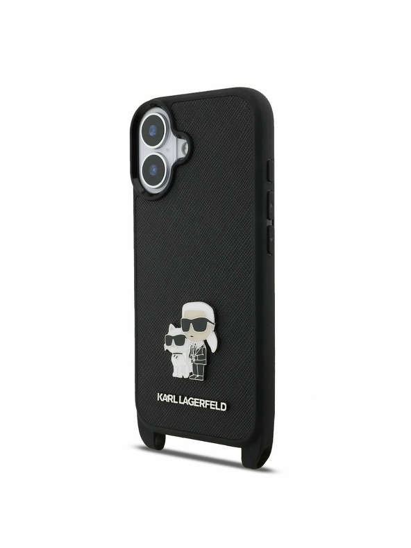 Karl Lagerfeld Karl Lagerfeld Saffiano Válltáska Pánt Fém Karl és Choupette Hátsó Tok iPhone 17-hez Fekete