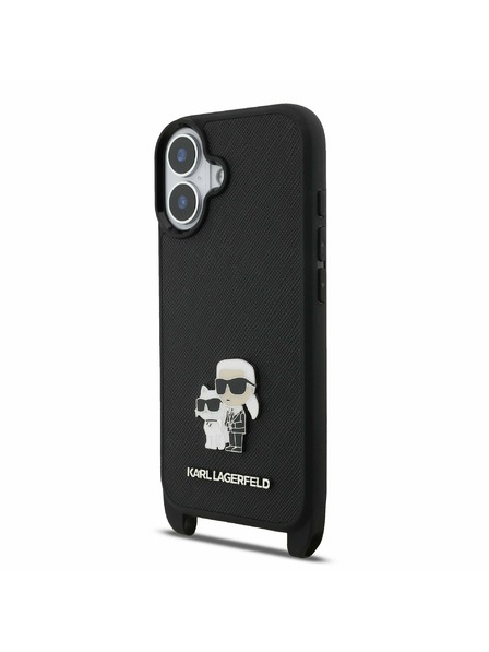 Karl Lagerfeld Karl Lagerfeld Saffiano Válltáska Pánt Fém Karl és Choupette Hátsó Tok iPhone 17-hez Fekete