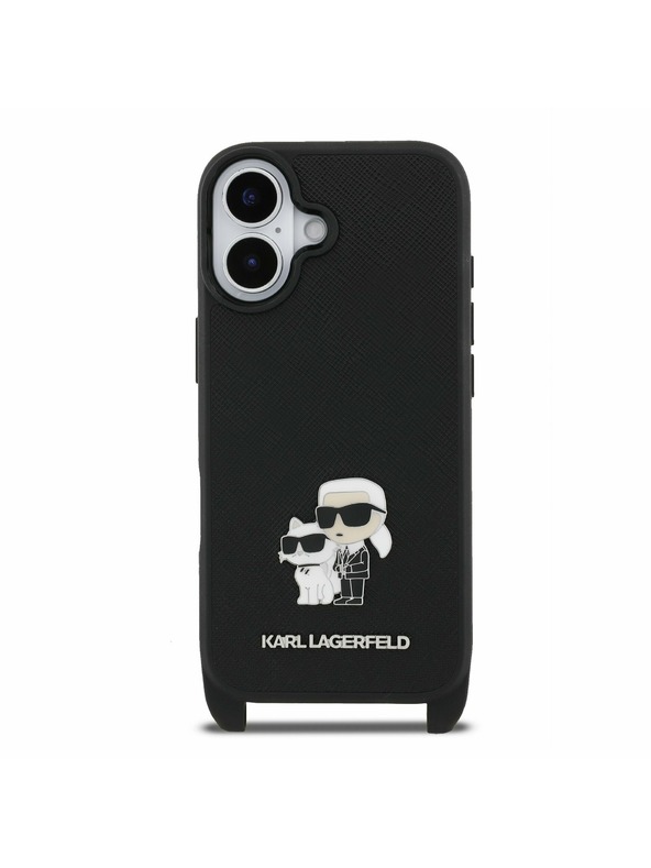 Karl Lagerfeld Karl Lagerfeld Saffiano Válltáska Pánt Fém Karl és Choupette Hátsó Tok iPhone 17-hez Fekete