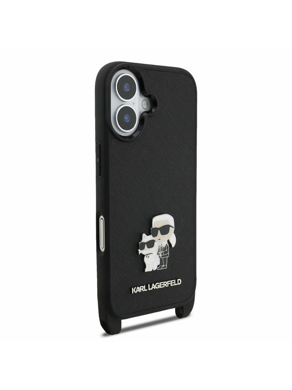 Karl Lagerfeld Karl Lagerfeld Saffiano Válltáska Pánt Fém Karl és Choupette Hátsó Tok iPhone 17-hez Fekete