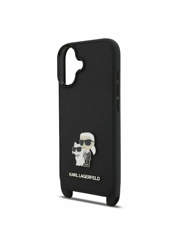 Karl Lagerfeld Karl Lagerfeld Saffiano Válltáska Pánt Fém Karl és Choupette Hátsó Tok iPhone 17-hez Fekete