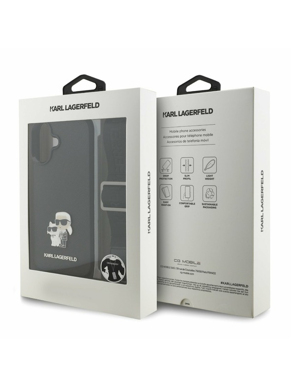 Karl Lagerfeld Karl Lagerfeld Saffiano Válltáska Pánt Fém Karl és Choupette Hátsó Tok iPhone 17-hez Fekete
