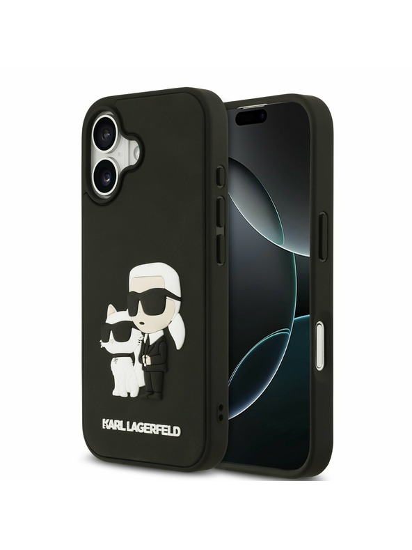 Karl Lagerfeld Karl Lagerfeld 3D Gumi Karl és Choupette Hátsó Tok iPhone 17-hez Fekete